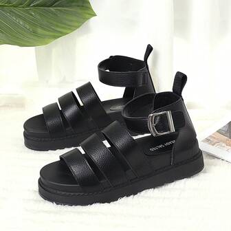 READY SALTED Women's Comfortable Sandals Buckle Casual Beach Shoes Platform Fashion Flat Open-Toed Roman Shoes