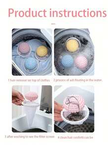 1/3 件洗衣机二合一清洁洗衣球、过滤网、毛发过滤网、洗衣机衣物清洁网袋、除毛过滤网、可重复使用家用毛发过滤袋、洗衣机绒毛收集网、清洁用品、家用小工具 - 彩色 - 查看 7