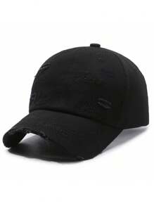 1pc Letter Pattern Street Style Polyester Distressed Embroidery Casual Baseball Cap, Unisex - A - View 3