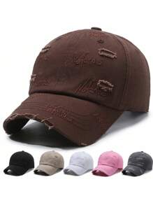 1pc Letter Pattern Street Style Polyester Distressed Embroidery Casual Baseball Cap, Unisex - A - View 1