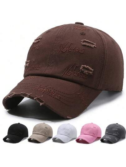 1 pieza Gorra de béisbol casual de estilo callejero con patrón de letra, bordado desgastado, de poliéster, unisex