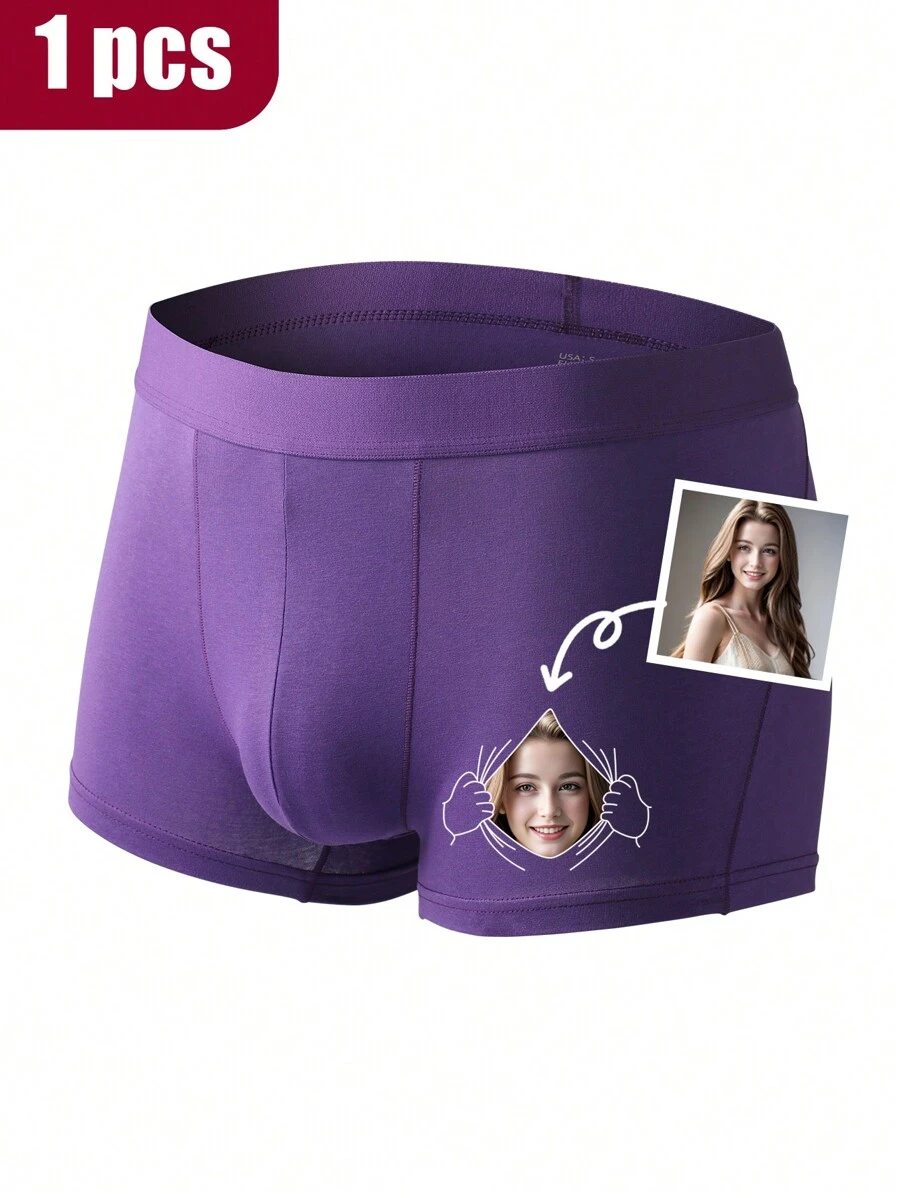 1 pieza Calzoncillos tipo bóxer personalizados y divertidos para hombres, pantalones cortos de boxeo personalizados para hombres, calzoncillos morados para hombres - Morado - Ver 1