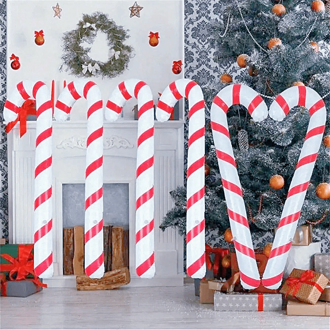 1pc Inflatable Candy Cane Christmas Decorations For Party And Outdoor Holiday Decorations, Non-Electric, Feather-Free Large Inflatable Candy Cane Balloons - Multicolor - View 1