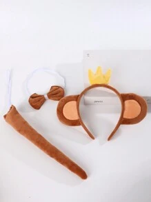 3 peças/Conjunto Tiaras com Orelhas de Animais Cartoon - Coelho, Gato, Tigre, Girafa, Sapo, Cachorro, Coelho, Lobo com Gravata Borboleta, Estampa de Animal, Tiara para Cabelo para Acessórios de Beleza e Decoração do Lar - Multicolorido - Visão 3
