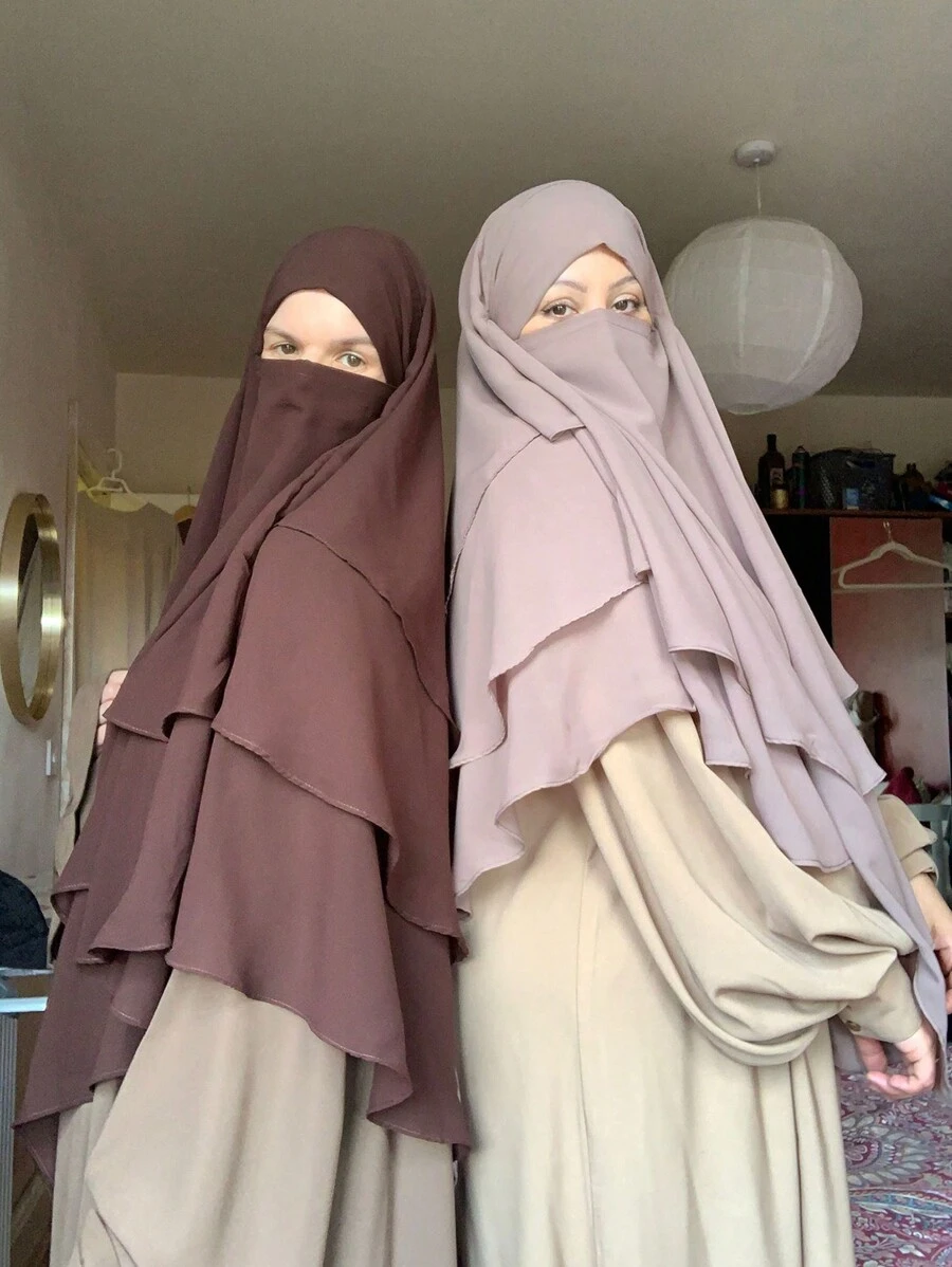 1pc Women Solid Color 3-Layer Hijab, Loose Prayer Headscarf, Comfortable Islamic Veil Suitable For Robe Outfit, Versatile For Daily Wear - Three-layer Headscarf - View 1