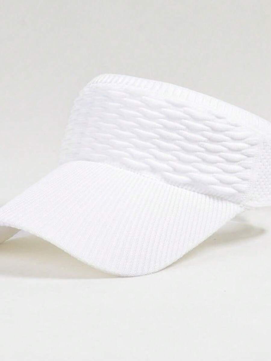 Women's Sport Cap Knitting Large Brim Beachwear Summer Running Sun Protection Visor - 白色 - 查看 1