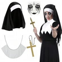 Conjunto de disfraz de monja, incluye medias altas de monja con collar para disfraz de Halloween, disfraz de fiesta de fantasía para mujeres, accesorios de vestuario