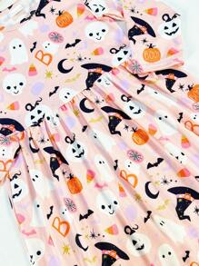 Robe décontractée à manches longues avec imprimé numérique de fantôme de dessin animé pour enfants pour Halloween, taille petite fille