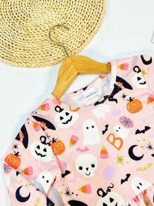 Robe décontractée à manches longues avec imprimé numérique de fantôme de dessin animé pour enfants pour Halloween, taille petite fille