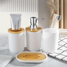 1/4/6件套浴室配件套装，塑料浴室配件，牙刷架，漱口杯，皂液器，肥皂盒，马桶刷，垃圾桶家居浴室装饰浴室配件浴室收纳夏季 - 白色 - 查看 4