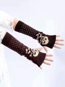 儿童和青少年哥特式/Y2K 风格骷髅针织露指臂套，长款露指手套，适合万圣节、派对、节日、送礼 - 彩色 - 查看 2