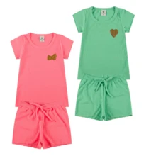 1 Set Consisting Of 2 Neon Pieces For Girls And Girls, Ribbed Size 1 To 14 - 1 Blouse + 1 Shorts - Nhiều màu - Xem 2