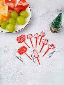 8 件水果叉、圣诞礼物派对水果串、创意图案蛋糕装饰、可重复使用的塑料餐桌装饰、节日派对用品、圣诞礼物、蛋糕甜点餐具、家居装饰、厨房和餐厅配件、节日用品、烘焙必需品、日常必需品 - 彩色 - 查看 5