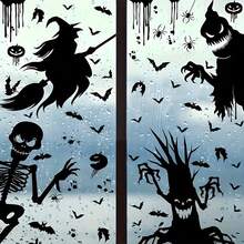 1 Set Halloween Giant Ghost Monster Ghost Shadow Window Sticker Witch Death God Bat Skeleton Halloween Party Decoration Static Sticker,Christmas - Multicolor - View 1