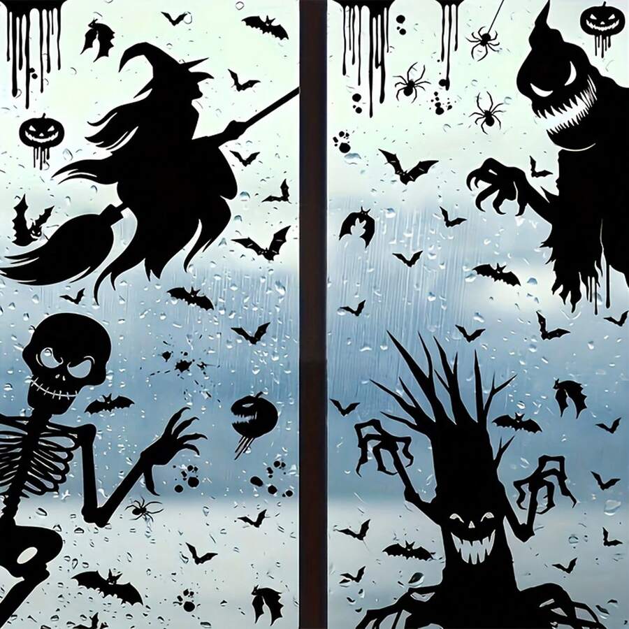 1 Set Halloween Giant Ghost Monster Ghost Shadow Window Sticker Witch Death God Bat Skeleton Halloween Party Decoration Static Sticker,Christmas - Multicolor - View 1