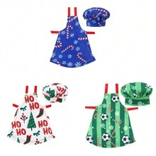 1 pieza Conjunto de accesorios navideños para muñeca - Delantal + Gorro de chef (El diseño es aleatorio, la muñeca no está incluida)