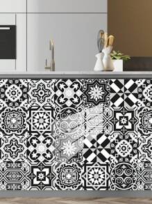 10 pièces Autocollant mural imitation carreau céramique imprimé de motif floral en PVC, papier peint autocollant en mosaïque DIY, décoration murale imperméable anti-saleté pour la cuisine, la salle de bain et le salon