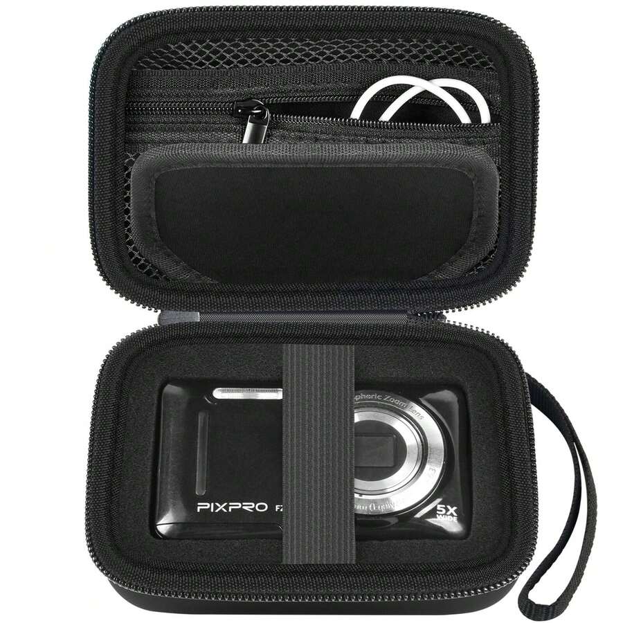 ALKOO Digital Camera Case Compatible With  For PIXPRO FZ45/55 16MP, Cameras Bag Storage Divider For Memory Card, Carrying Holder Mesh Pocket For Cables And More Accessories (Box Only) - Black - View 1