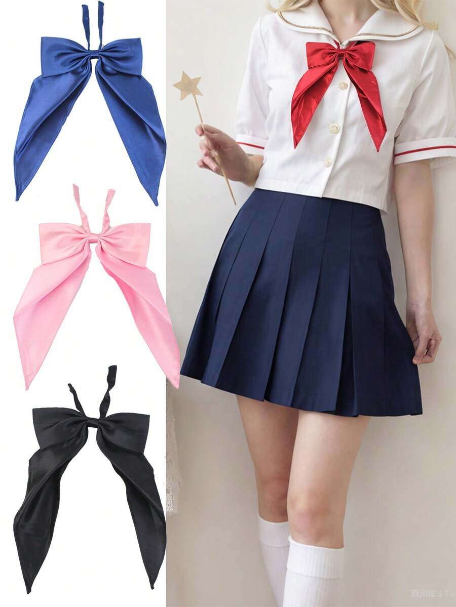 Corbata con lazo grande de moda femenina, flor de cuello, ojal, corbata de uniforme escolar, disfraz de cosplay, apto para uso diario en general - pajarita grande - Ver 1