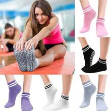 5 Pairs Grip Socks For Women, Non Slip Pilates Yoga Socks With Double Stripes Non Slip Socks For Workout, Ballet, Athletic Socks