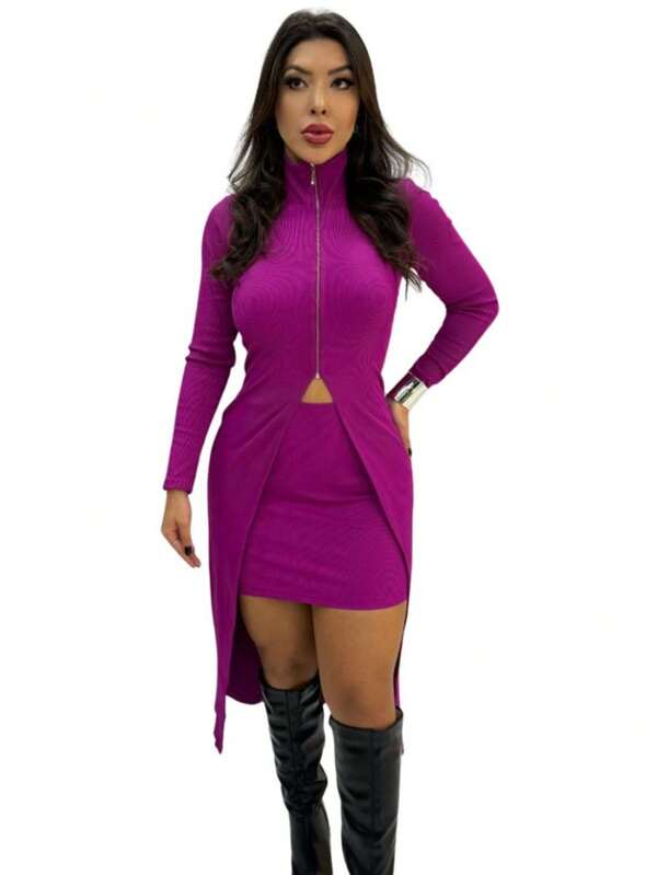 Conjunto Feminino Mullet Manga Longa Com Zíper Na Frente