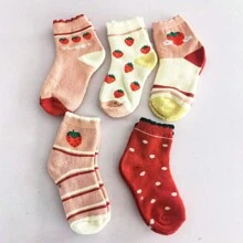 5 Paires De Chaussettes En Éponge Épaisses Et Chaudes Pour Enfants, De Couleur Aléatoire, Adaptées Aux Garçons Et Filles D'automne Et D'hiver