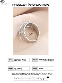 1pc Luxury Minimalist Twist Design Zirconia Adjustable Ring, Suitable For Women And Girls Everyday Wear - Silver - View 6