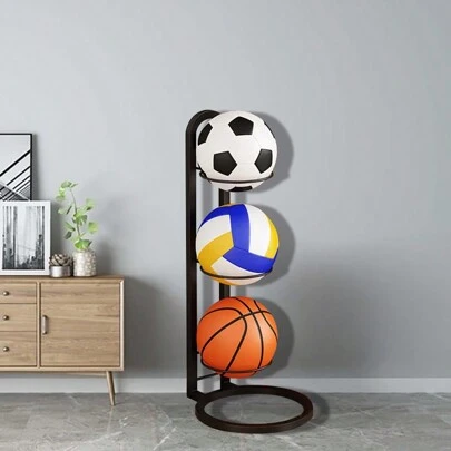 Multi-Functional Basketball Stand, Black Basketball Floor Storage Rack, Suitable For Sports Hall Ball Storage