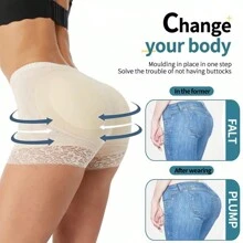 Women's Shapewear Leggings, Butt Lifting, Tummy Control, Lace Trim Padded Booty Shorts, Waist & Abdomen Shaping Fitness Underwear For - Apricot - View 5