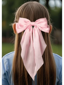 1/8 件缎面蝴蝶结女孩丝滑多层发夹超大长尾蝴蝶结发夹法式大发带发夹金属夹蝴蝶结发饰