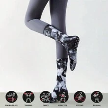 Calcetines deportivos antideslizantes para mujer para deportes al aire libre, calcetines de silicona antideslizantes de longitud media para pilates, calcetines de yoga tie-dye, calcetines transpirables para correr para el hogar, el gimnasio y el yoga