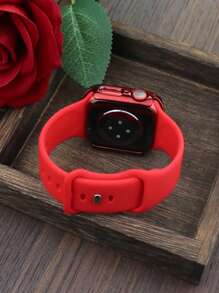 Compatible With Apple Watch Band And Case Combination Set Fashion, Sport, Soft And Comfortable Rivet Buckle Silicone Strap + Shiny Rhinestone-Studded Anti-Drop And Scratch-Resistant Pc Case With Tempered Glass Film Integrated Case Compatible With Apple Watch 38/40/41/42/44/45/46/49mm Replacement Strap Case Compatible With Apple Watch Series Ultra/11/10/9/8/7/6/5/4/3/Se Women's Strap Case - Red - View 4