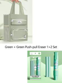 1 Bolsa De Estudio De Gran Capacidad De Lona Para Estudiantes, Beige/negro/morado/verde, Adecuada Para La Escuela Secundaria, La Escuela Media Y Adolescentes, Con Asas Y Correa Para El Hombro