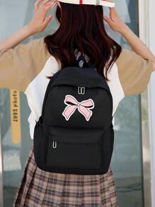 4 Pieces Set Back To School School Bag Set Simple Cute Large Capacity Backpack&Handbag&Crossbody Bag&Pencil Case Multi-Piece Backpack Set With Laptop Compartment Spacious Multi Pockets School Bag Casual Backpack Purse Solid Color Love Cat Pattern Print Premium Nylon School Backpack &With Adjustable Strap& Waterproof Bookbags Lightweight Portable Zipper Bag Pack Perfect For Graduate&Girls&Teen Girls Perfect For Outdoors & Travel &Junior High School& Senior High School&University Perfect For Any Occasion! - Black - View 6