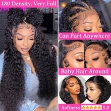 36 Inch 13x6 Full Lace Front Wigs Human Hair Pre Plucked Deep Wave 180 Density Transparent Lace Frontal Wig With Baby Hair Transparent Glueless Deep Curly Human Hair Wigs For Women - Natural Black - View 4