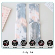Sports Outdoor Women's Sport Anti-Slip Socks, Middle Tube Silicon Anti-Slip Pilates Yoga Socks, Tie-Dye Style Breathable Socks