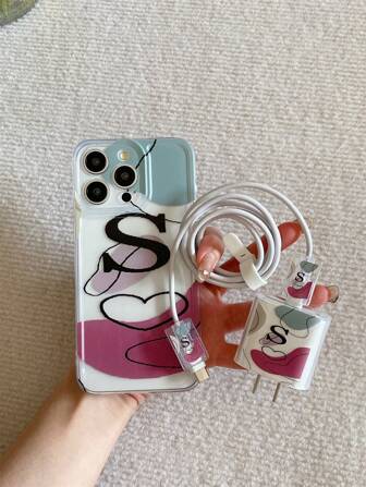 1 个透明相机全覆盖字母设计 TPU 手机壳 + 4 个充电线和适配器保护套件，兼容 iPhone 7/8/7 Plus/8 Plus/X/XR/XS Max/11/11 Pro/11 Pro Max/12/12 Pro/12 Mini/12 Pro Max/13/13 Pro/13 Pro Max/13 Mini/14/14 Pro/14 Pro Max/14 Plus/15/15 Pro/15 Pro Max/15 Plus