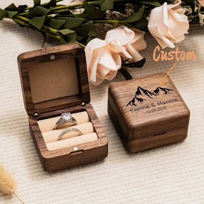 Personalized Wedding Ring Box, Custom Wood Ring Box, Ring Box Holder, Proposal Ring Box, Double Slot Ring Bearer Box, Wood Two Ring Box 1pc, Space-Saving Exquisite, Vintage, Tidy Custom, Personalized, Unique Boyfriend, Girlfriend, Dad, Mom, Family, Friends For Valentine's Day, For Mother's Day, For Birthdays, For Children's Day, For Father's Day, For Graduation