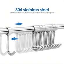 Utensil Rack Stainless Steel Wall Mounted Utensil Hooks With 12 Removable Hooks Kitchen Utensils Holder Utensil Hanging Rack Rail 52Cm (15.6") - Silver - View 4