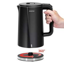 1 件装 1.7 升电热水壶，双层保温，2200W，大容量，360° 旋转底座，过热保护，干烧保护，Aigostar，黑色，适合家庭日常使用 - 查看 10