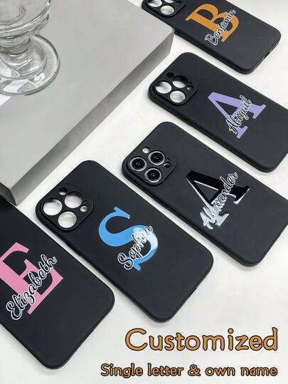 1 Pieza Funda de teléfono personalizada con nombre, Funda de teléfono con diseño de nombre personalizado, Funda de teléfono personalizada, Funda de teléfono personalizada con imagen, Funda de teléfono con imagen personalizada, Regalo de aniversario, Regalo del Día de San Valentín, Regalo de cumpleaños, Regalo de boda, Regalo del Día de la Madre, Regalo del Día del Padre, Regalo para mejor amigo, Regalo para mamá/papá, Regalo para novio, Compatible con 11/12/13/14/15promax, Galaxy A15/A25/A35/A55/S23/24ultra Series, Fundas de teléfono personalizadas, Otoño elegante