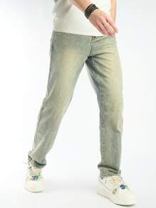 Men's Vintage Loose Fit Straight Leg Jeans - Bronze - View 4