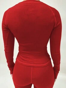 2 件女式字母印花插肩袖长袖紧身 T 恤和紧身裤套装