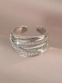 1pc Luxury Minimalist Twist Design Zirconia Adjustable Ring, Suitable For Women And Girls Everyday Wear - Silver - View 3