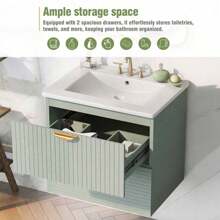 Modern 24-Inch Wall-Mounted Bathroom Vanity With 2 Drawers, Green - Ideal For Small Bathrooms,Victory Store