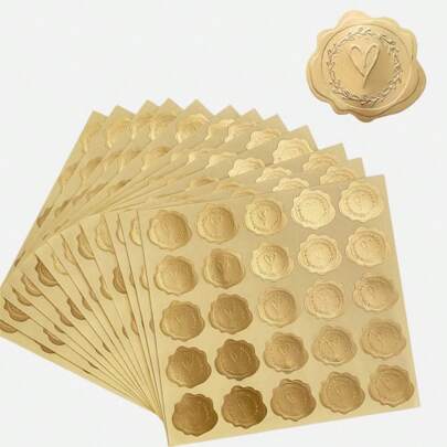 100pcs Gold Embossed Wax Seal Looking Heart Envelope Seals For Wedding Invitations/Greeting Cards/Party Favors Self-Adhesive