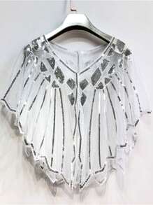 1920 年代复古朋克亮片披肩串珠弹力短披肩和透气网眼覆盖优雅女士连衣裙配饰 - 彩色 - 查看 15