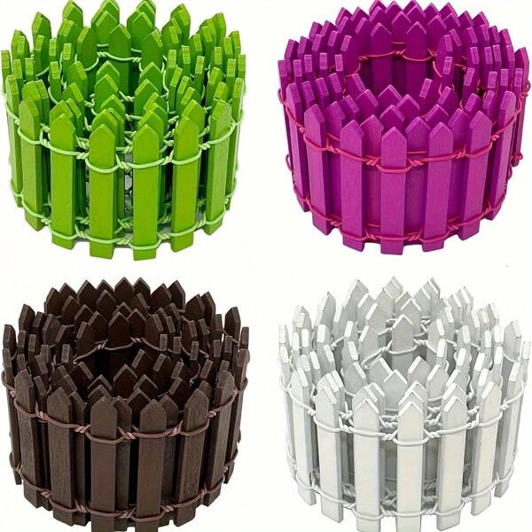 1pc Fairy Garden Mini Fence, 35.5 Inch Wooden Sharp Stake Picket Border Frame Decor, For DIY Bonsai, Succulents, Flower Pots, Toy House Yard, Mini Village Garden, 4 Colors Winter Gifts Color Block Color Block Skids Small Toys,Snow Toys,Kids Wooden Toys