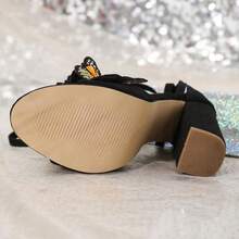 Women's Strappy Chunky Heels Sandals 3 Inch Butterfly Lace Up Ankle Wrap Heel Wedding Bridal Heeled Sandals Shoes - màu đen - Xem 6