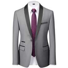 男士修身正装三件套，高品质商务/社交/婚礼礼服套装，包含外套、裤子和马甲 - 灰色 - 查看 3